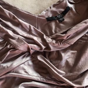 Guess gold shimmer off shoulder rouge dress